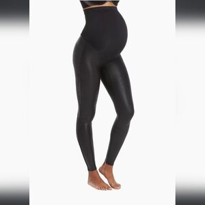 SPANX Mama Maternity Black Faux Leather Leggings Tights Pants S‎